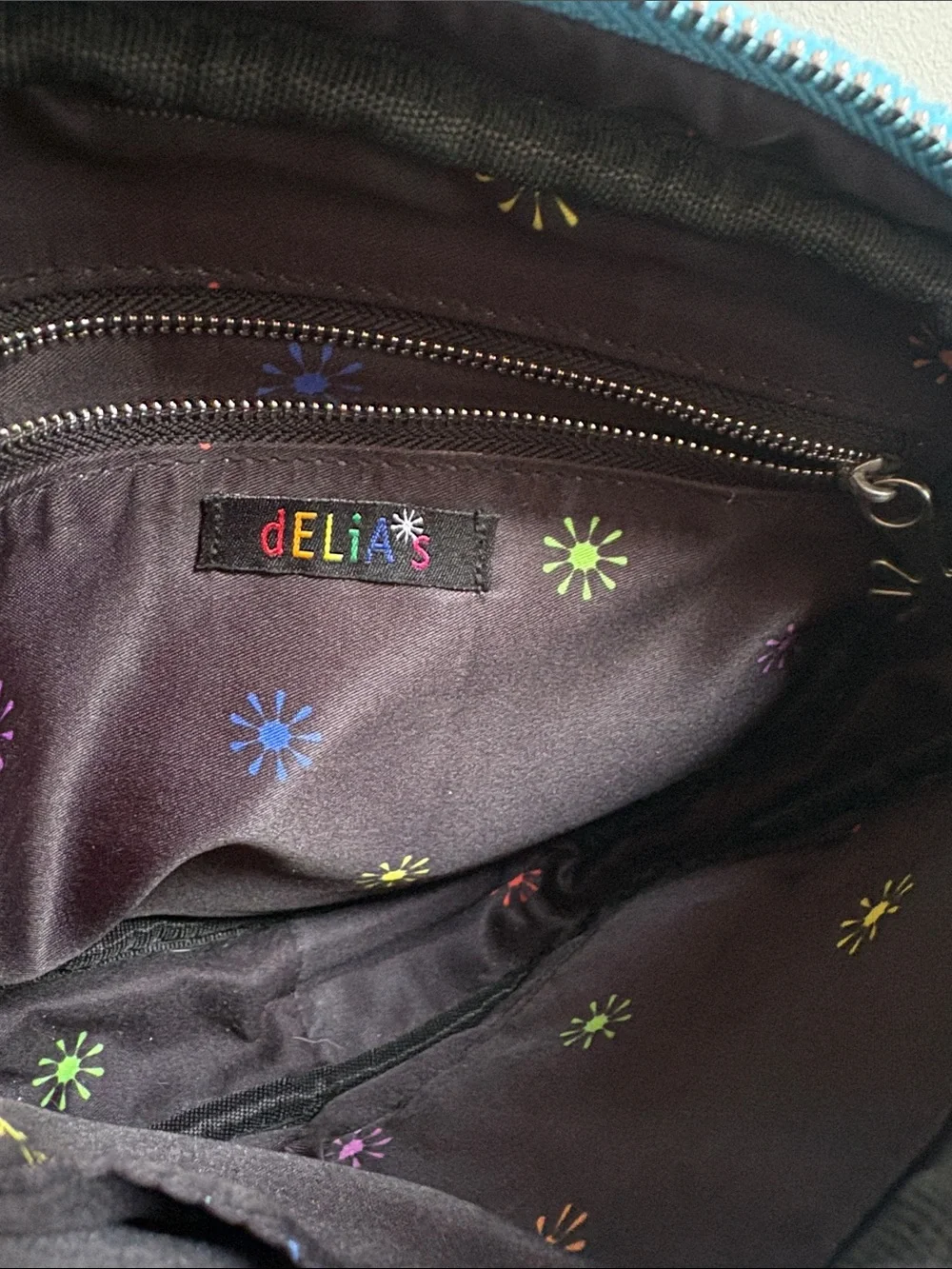 Delia’s Y2K Inspired Blue Velour Mini Crossbody Bag Rainbow Retro
